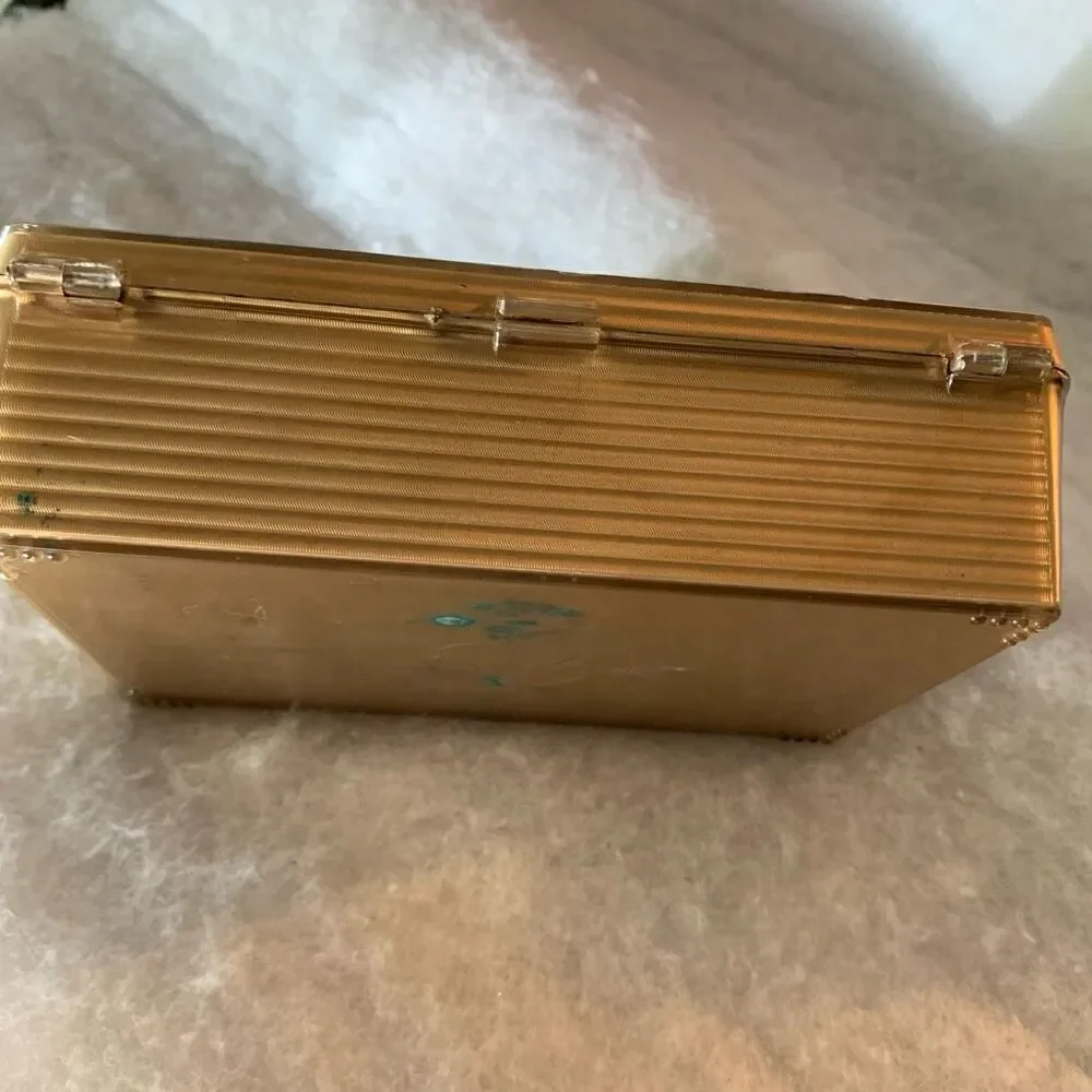 Vintage Gold Colored Plastic Box With Embossed Rose On Top